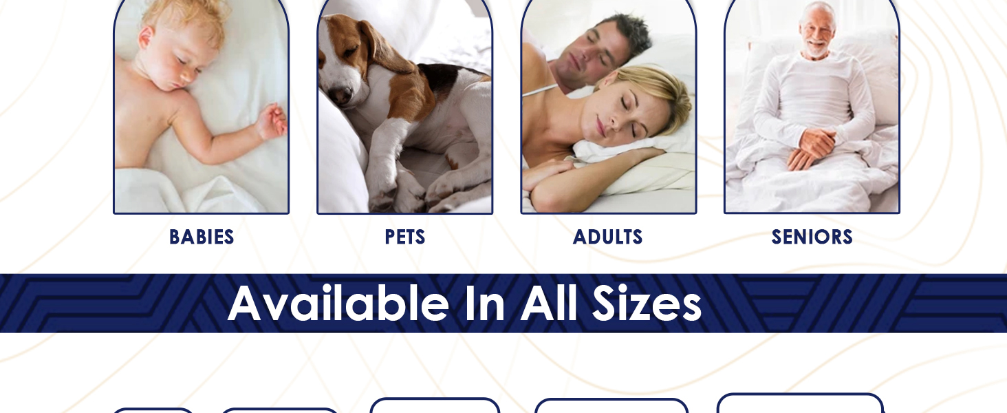 Mattress protector used by baby, pet, adult, and senior, showcasing comfort for all ages.