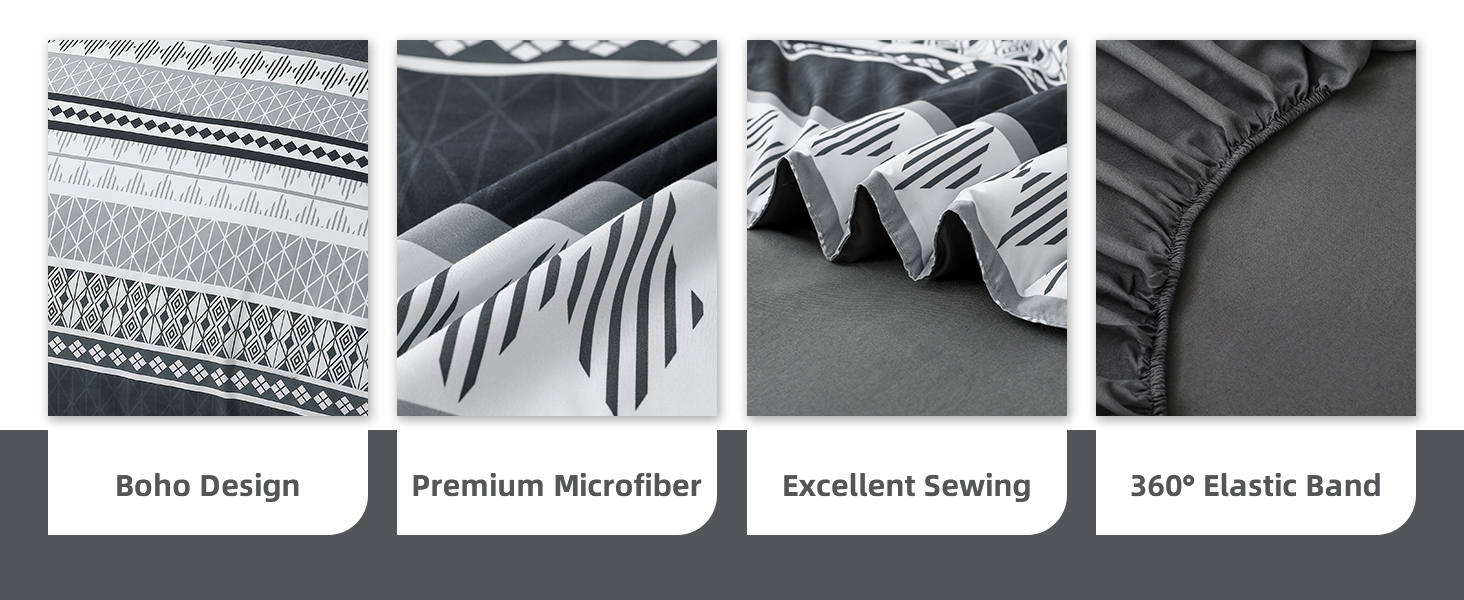 Dobuyly Grey Boho Comforter Set Queen Size 7 Pieces Bed in