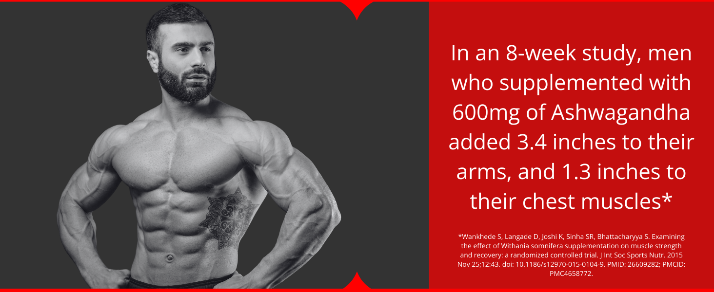 Features 600mg of Ashwagandha to support muscle growth and strength