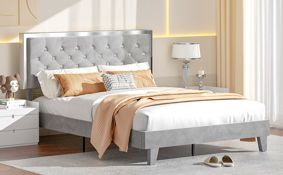 Catrimown Full Size Bed Frame with Iron Decor Headboard