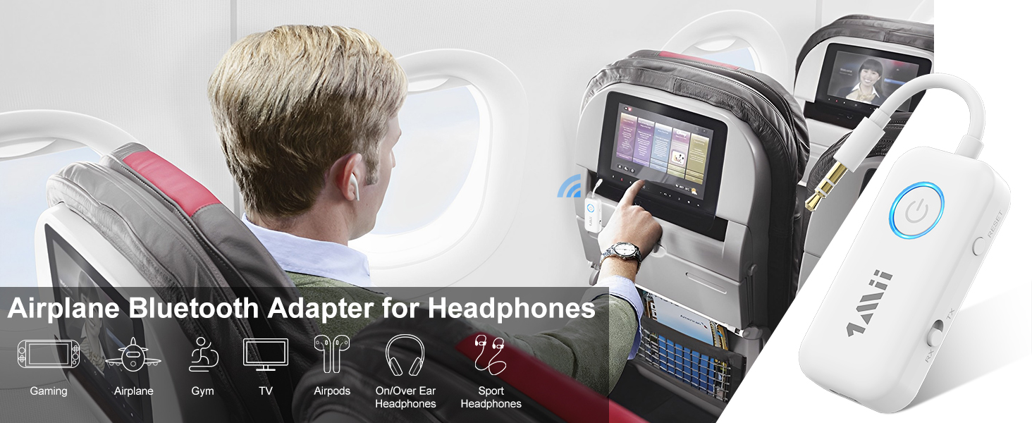 1Mii Bluetooth Transmitter Receiver for TV/Airplane/Gym to Wireless