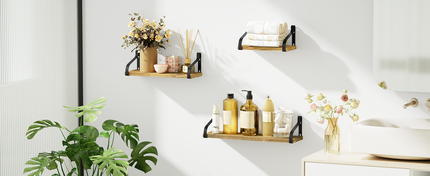 LoveKANKEI Rustic Shelves, Decorative Wall Shelf Set of 3, Floating