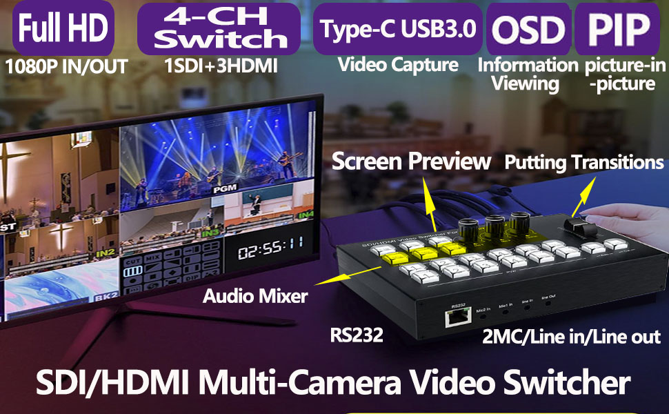 Producing Streaming Video for Multiple… Amazon.com: Video Mixer Switcher 1SDI/3HDMI Input 2HDMI