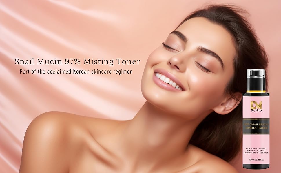 lady showing the product and its korean skincare benefits for misting toner 97 snail mucin