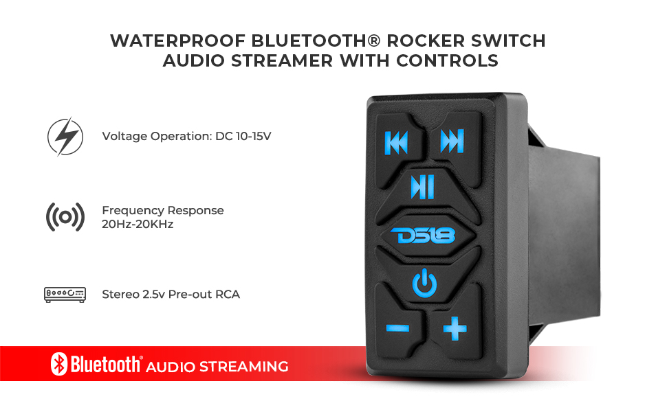 DS18 RKSBT Waterproof Bluetooth Marine Rocker Switch Audio