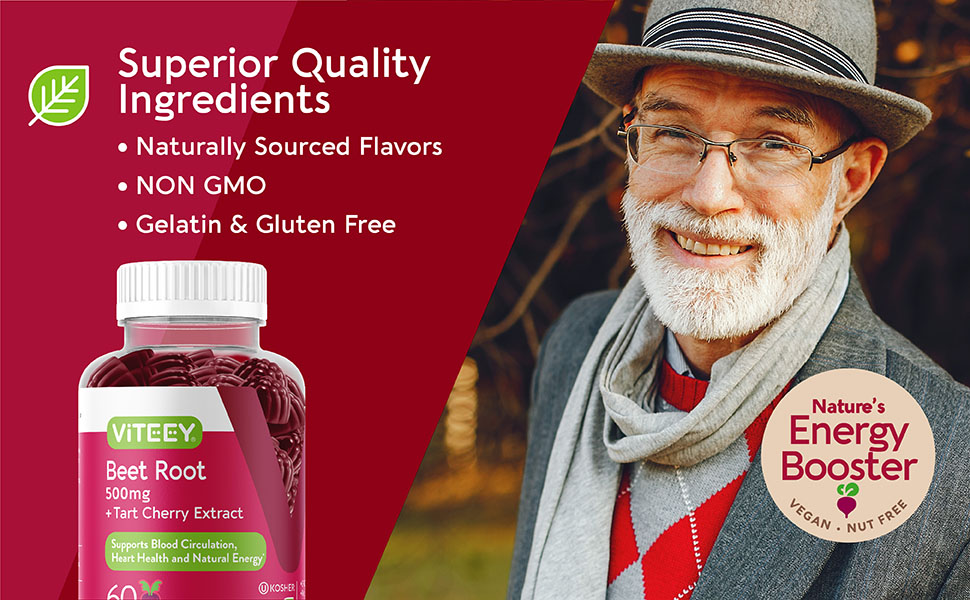 Beet Root Gummies 500mg Plus Tart Cherry Nitric Oxide