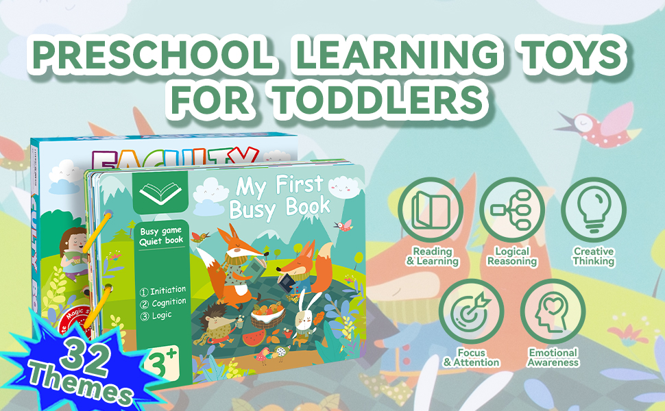 Montessori Busy Book for Toddlers, 32 Themes Montessori