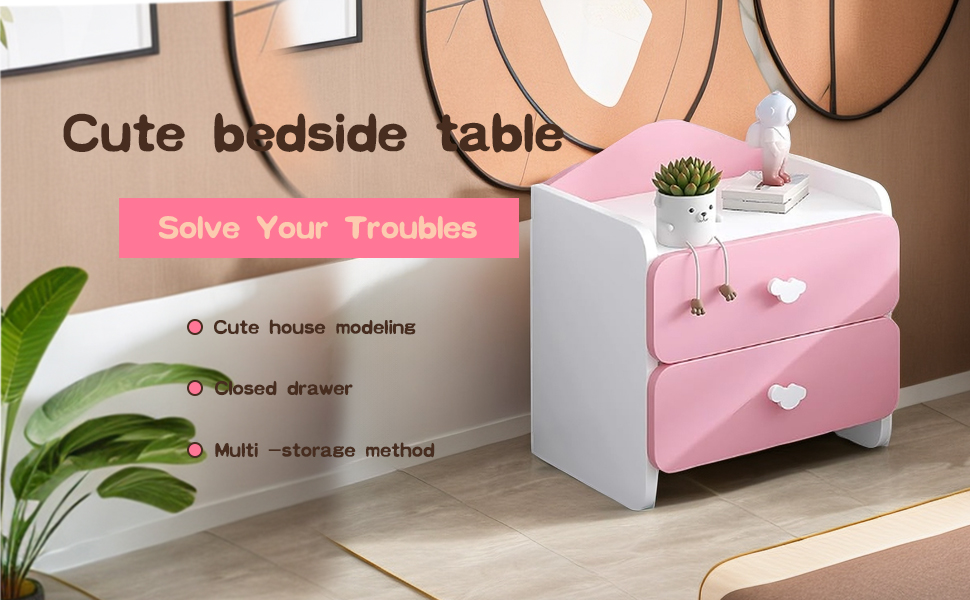 Pink Nightstand Chic Bedside Storage for Kids Girls Bedside