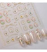 5D Embossed Flower Nail Art Stickers Tulip Glue Irregular Geometric Frames Nail Stickers Gold Hol...