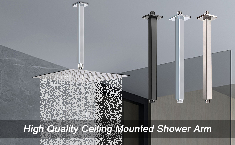 HarJue Ceiling Mounted Shower Arm, Rain Shower Head Square Extension