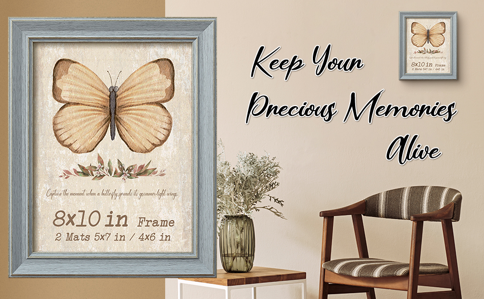 8x10 Picture Frame Set of 4 with 2 Mats, Grey Rustic