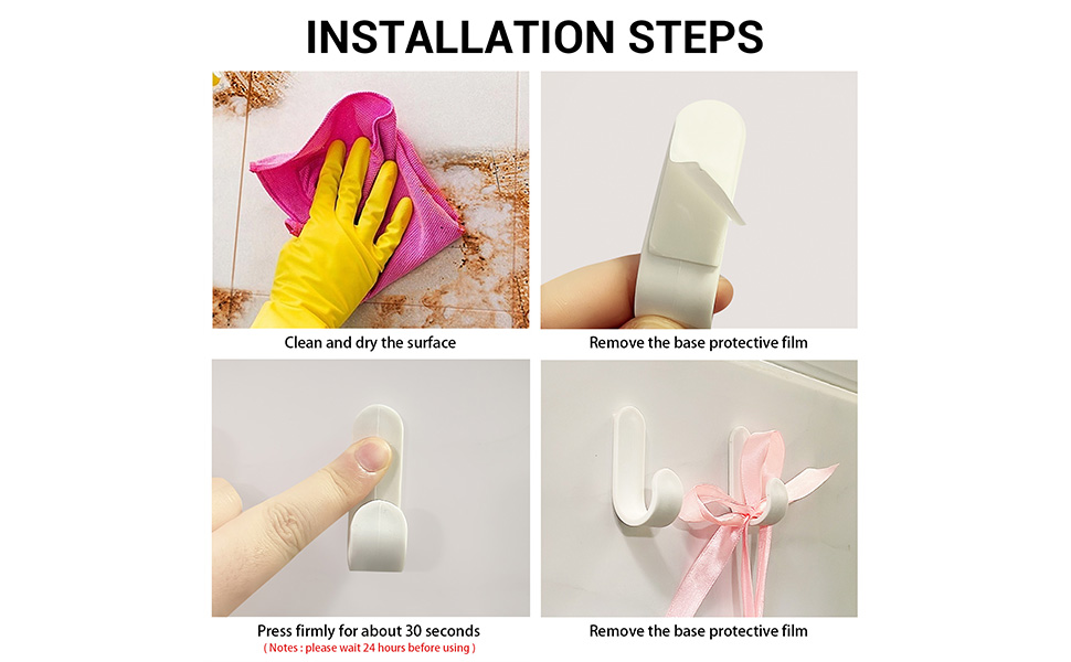 LUCKNIGHT 30Pcs sticky hooks JShaped,Coat Hooks Plastic, Sticky Wall