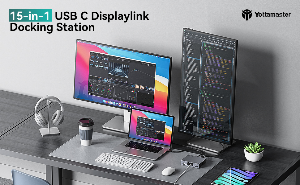 Yottamaster USB C Dock für M1/M2 MacBook Pro/Air, 15 in 1 Displaylink