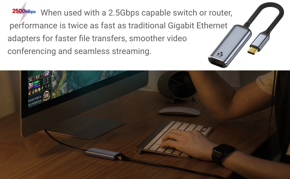 USB C to Adapter 10 100 1000 2500Mbps, USB Type C to RJ45 2.5G