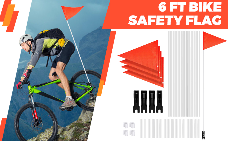 6 Ft Bike Safety Flag with Pole and Mounting Bracket,Adjustable High