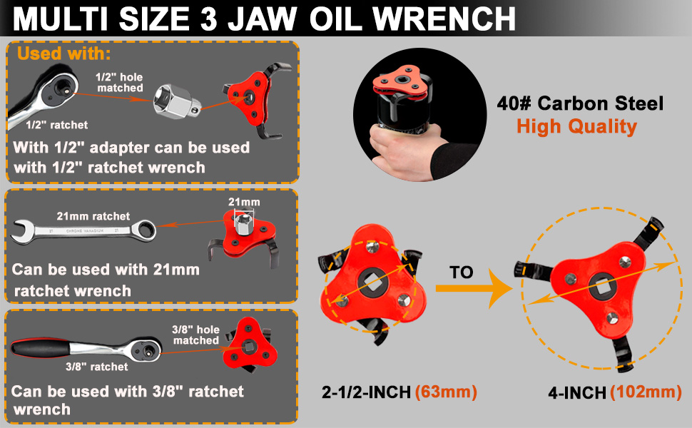 multi size 3 jaw oil wrench