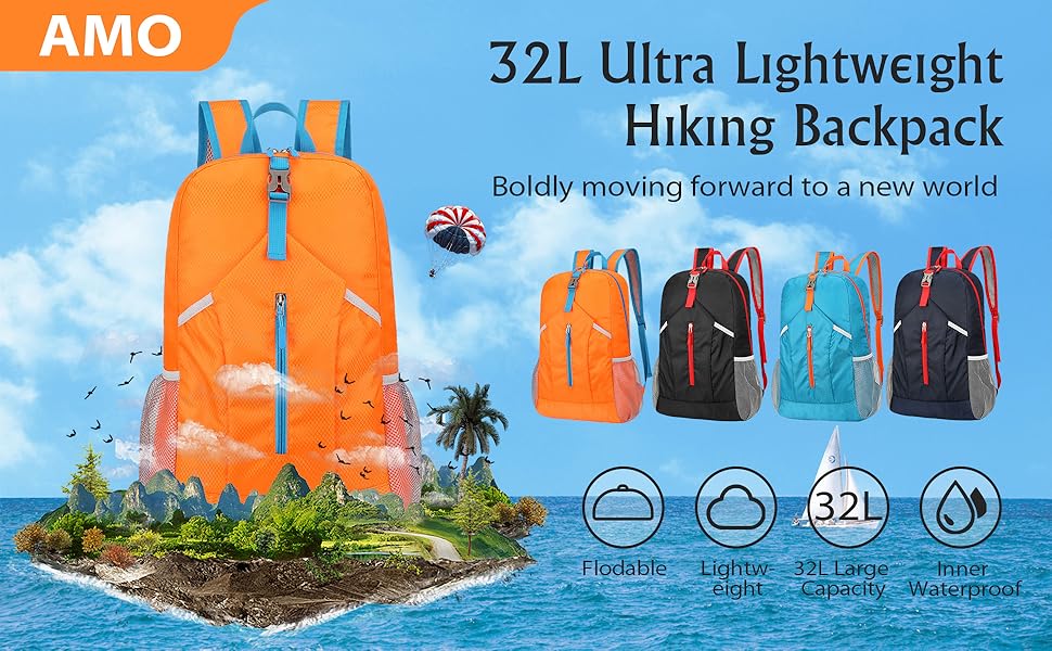 AMO NENES 30L Packable Backpack, Lightweight Hiking Backpack for Women and Men