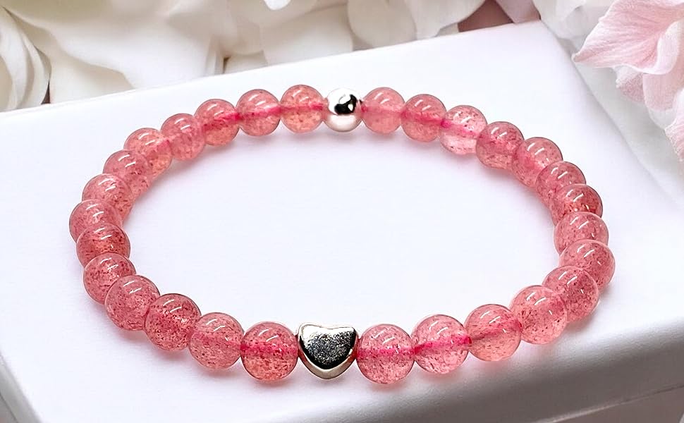Steinfixx Armband Handmade erdbeerquarz pink  Perlen Freude Silber echt 925 Herz Naturstein Geschenk