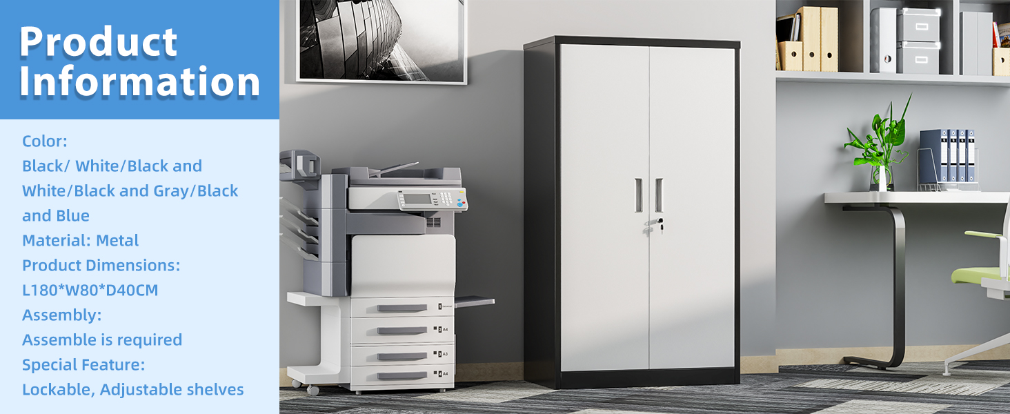 Metal Storage Cabinet with 2 Door and 3 Adjustable Shelves