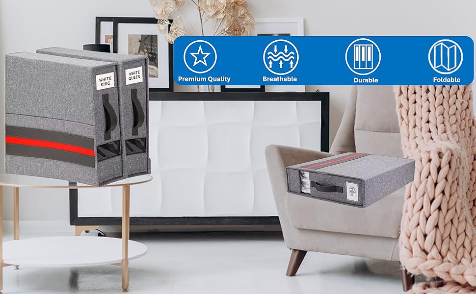 living room with bedsheet organizer