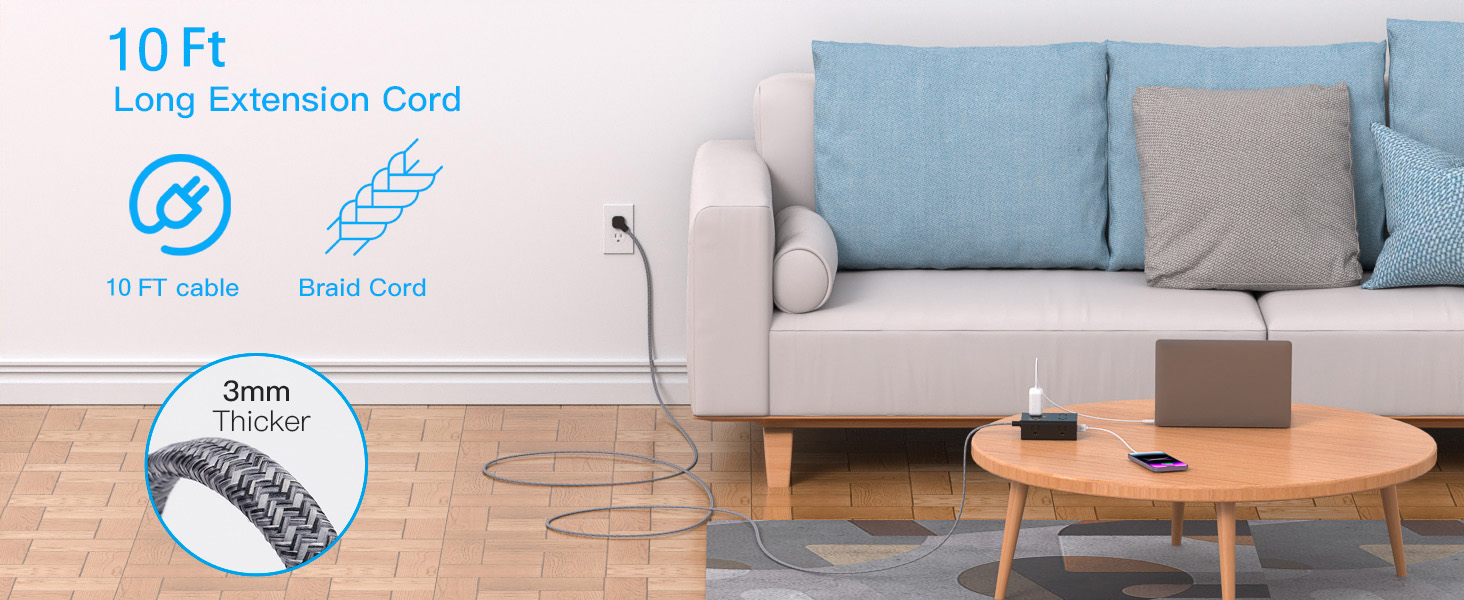 flat extension cord 10 ft