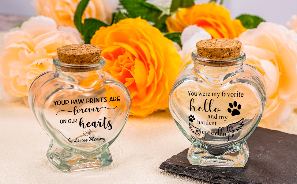 2 Pieces Pet Memorial Urns Sand Keepsake Jar Heart Shaped