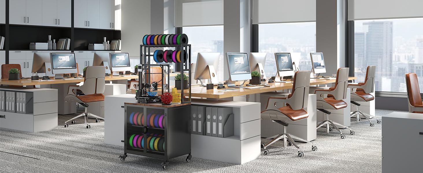 3D Printer Stand with Filament Storage, 29.5" x 18.9" Dustproof and Moisture-Proof Heavy Duty Large 3D Printer Table Cart with 360°Rolling & Cabinet for Workshop Studio Office (Rustic Brown) 21 thermal printer stand