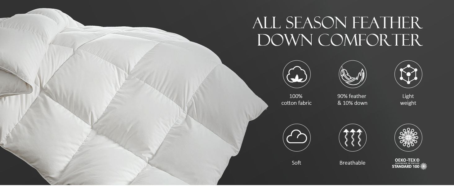 WhatsBedding White Twin Size Feather Comforter, Filled with