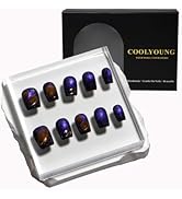 COOLYOUNG Short Square Press On Nails, Cat Eye Nails, 'Purple Universe', Girls Press On Nails, 10...
