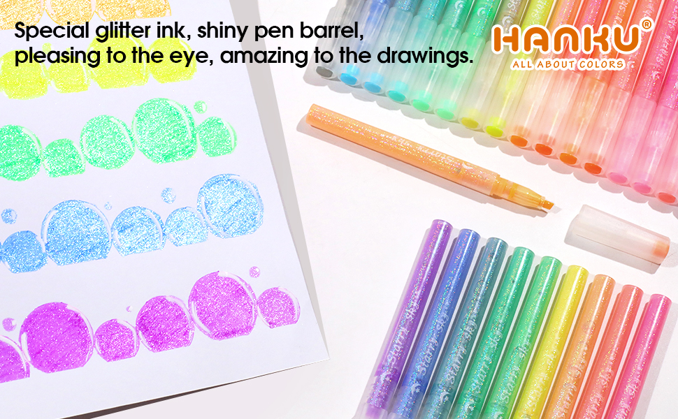 HANKU Glitter Highlighters, 16Count, Chisel Tip Glitter Highlighters Assorted