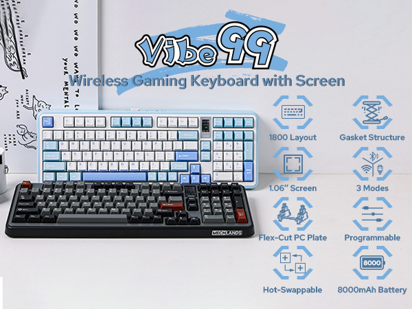 MechLands Vibe99 ワイヤレスゲーミングキーボード Amazon.com: MechLands Vibe99 Wireless Gaming Keyboard with
