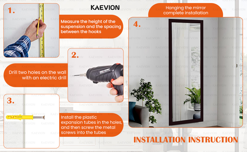 KAEVION 4 Feet Full Length Waterproof PVC wooden Fraem Rectangular Shape wall hanging mirror Brown
