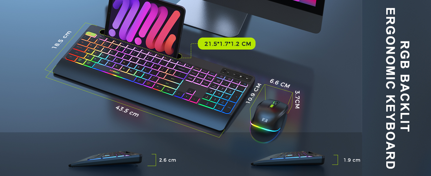 Wireless Keyboard and Mouse Backlit, seenda Ergonomic