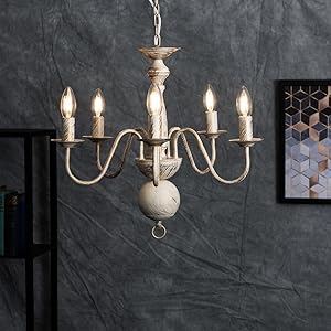  5 Way Flemish Style Ceiling Light Chandelier Fitting in a Shabby Chic Distressed White Finish