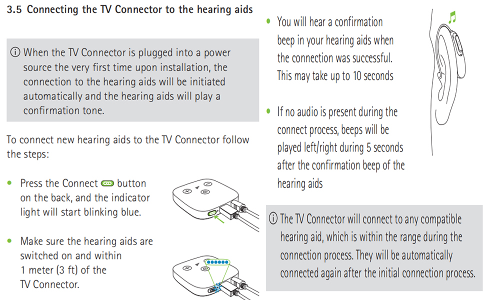 Connecting the TV Connector to the hearing aids