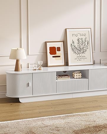 Tambour TV Stand for 55-85'', Modern Entertainment Center Cabinet TV Console with Sliding Doors