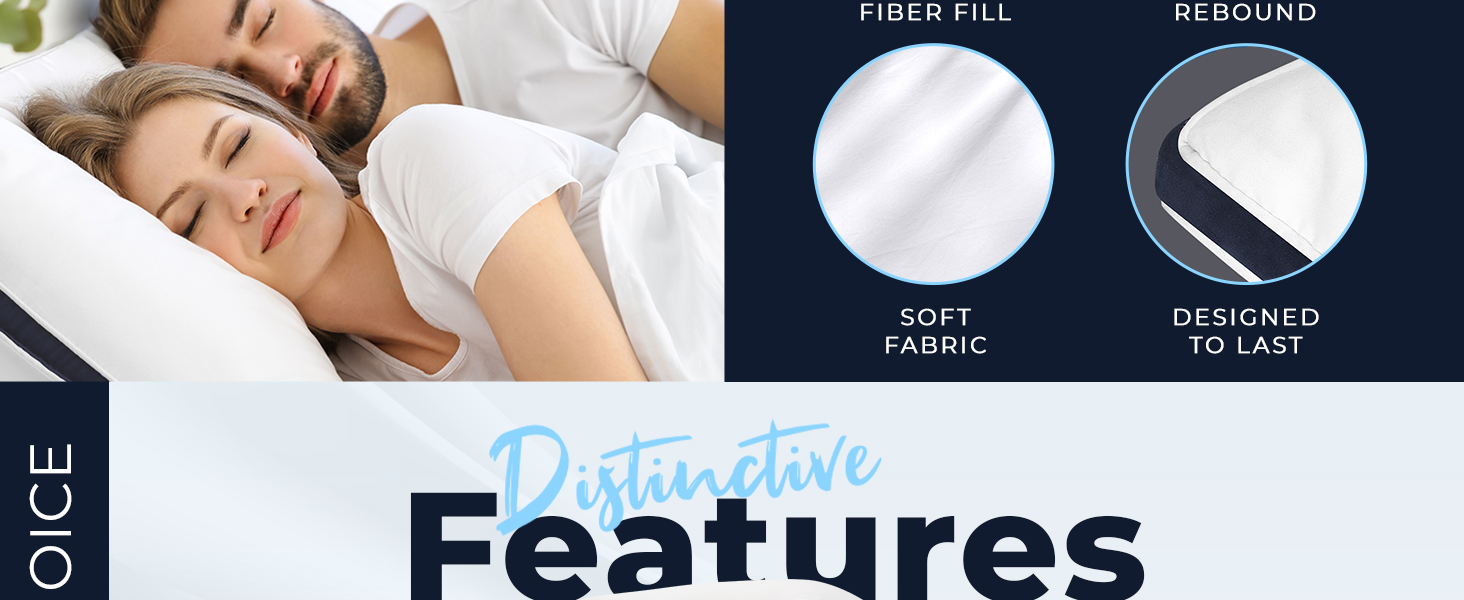 Product features diagram showing circular fabric patterns and text about design features on dark background.
