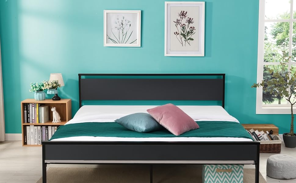 RHIZOME King Size Bed Frame with Headboard and Heavy Metal