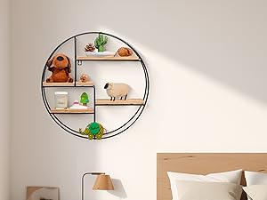 HawthyHome Circle Wall Shelf Round with 4 Shelves