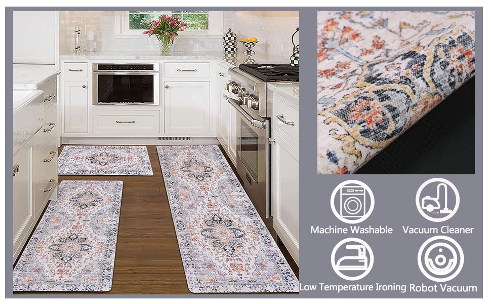 Boho Kitchen Rugs Set of 3 Non Slip Kitchen
