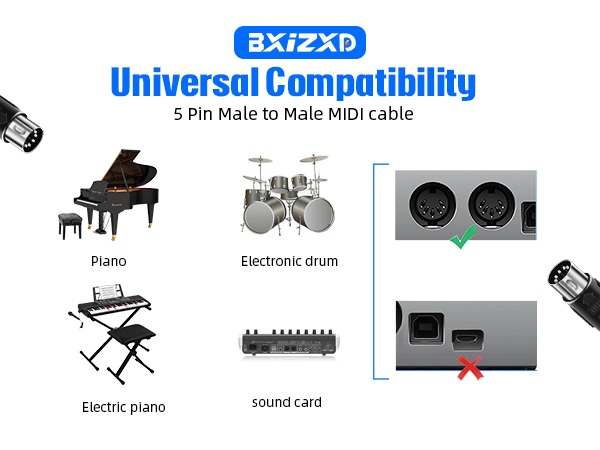 Amazon.com: BXIZXD 2-Pack 1.6 FT MIDI Cable, Male to Male 5