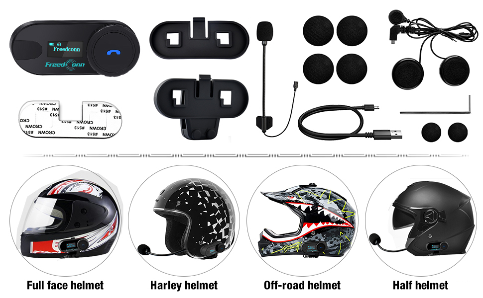 Motorcycle Helmet Communication System SC 2Pack, 2Way 800M Universal Helmet