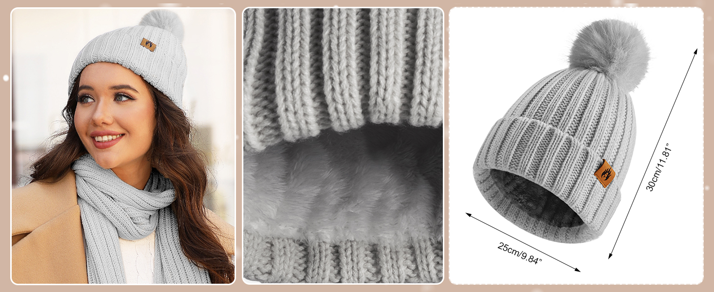 Winter Beanie Hats Scarf Touch Screen Gloves Fuzzy Socks Ear Muffs 5pcs Set for Women