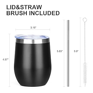 Black tumbler glass with lid, straw and brush