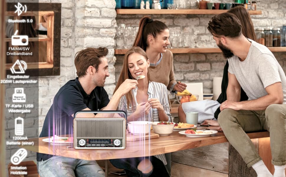 FM Radio Portatile Bluetooth 5.0 SENTASI Radio Vintage Retro con Batteria Ricaricabile da 1200
