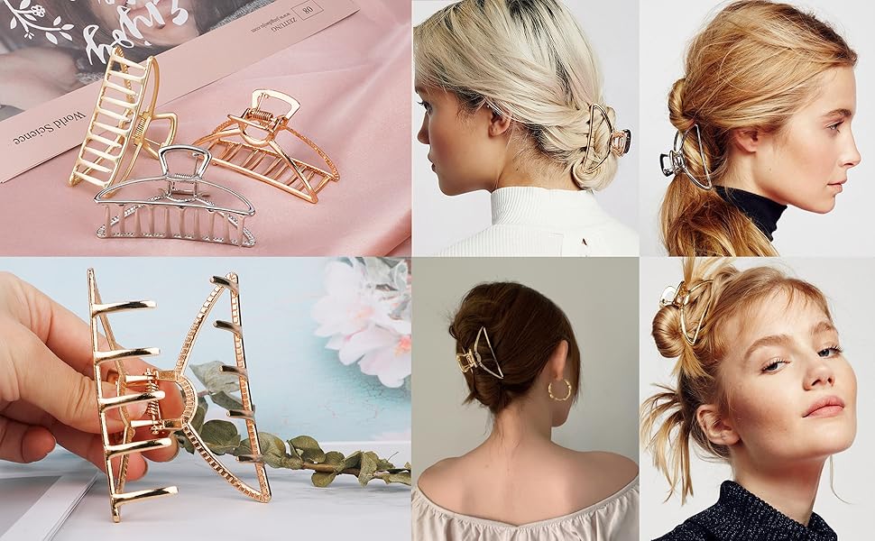 Gold silver metal hair claw clips