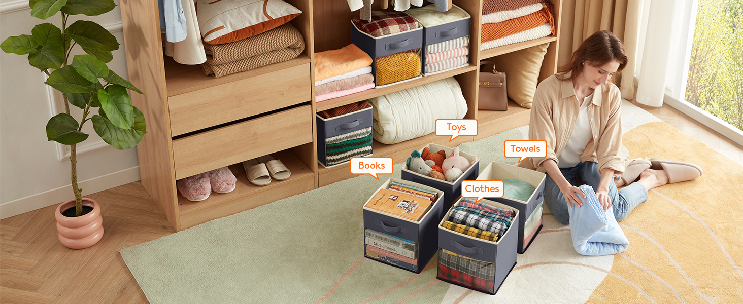 Lifewit Cube Storage Boxes Set of 6, Fabric Storage Box with a Clear