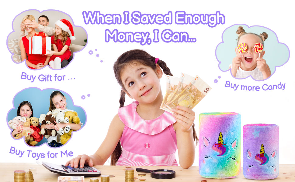 Piggy Bank Girls, Unopenable Metal Coin Bank with Flannel