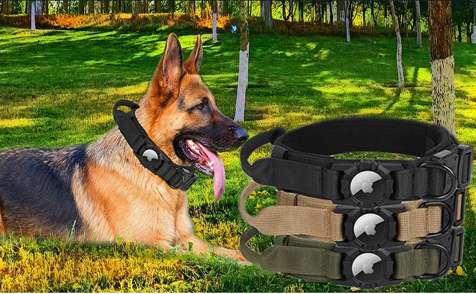 Tactical AirTag Dog Collar Leash Set[XL,Green],Heavy Duty