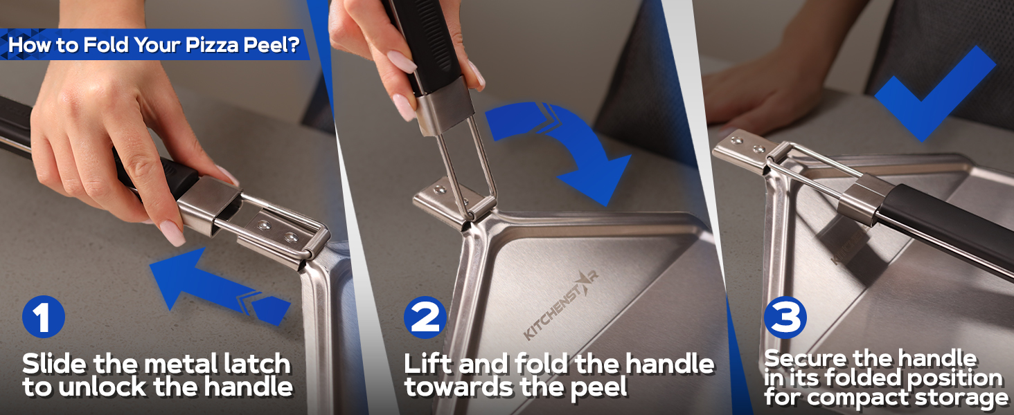 metal pizza peel spatula paddle stainless steel perforated foldable handle folding holes outdoor